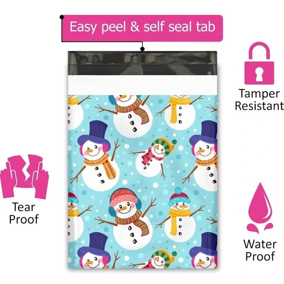 25 - 10”x13” Festive Snowman Poly Mailers | Holiday Shipping Bags - Picture 3 of 4